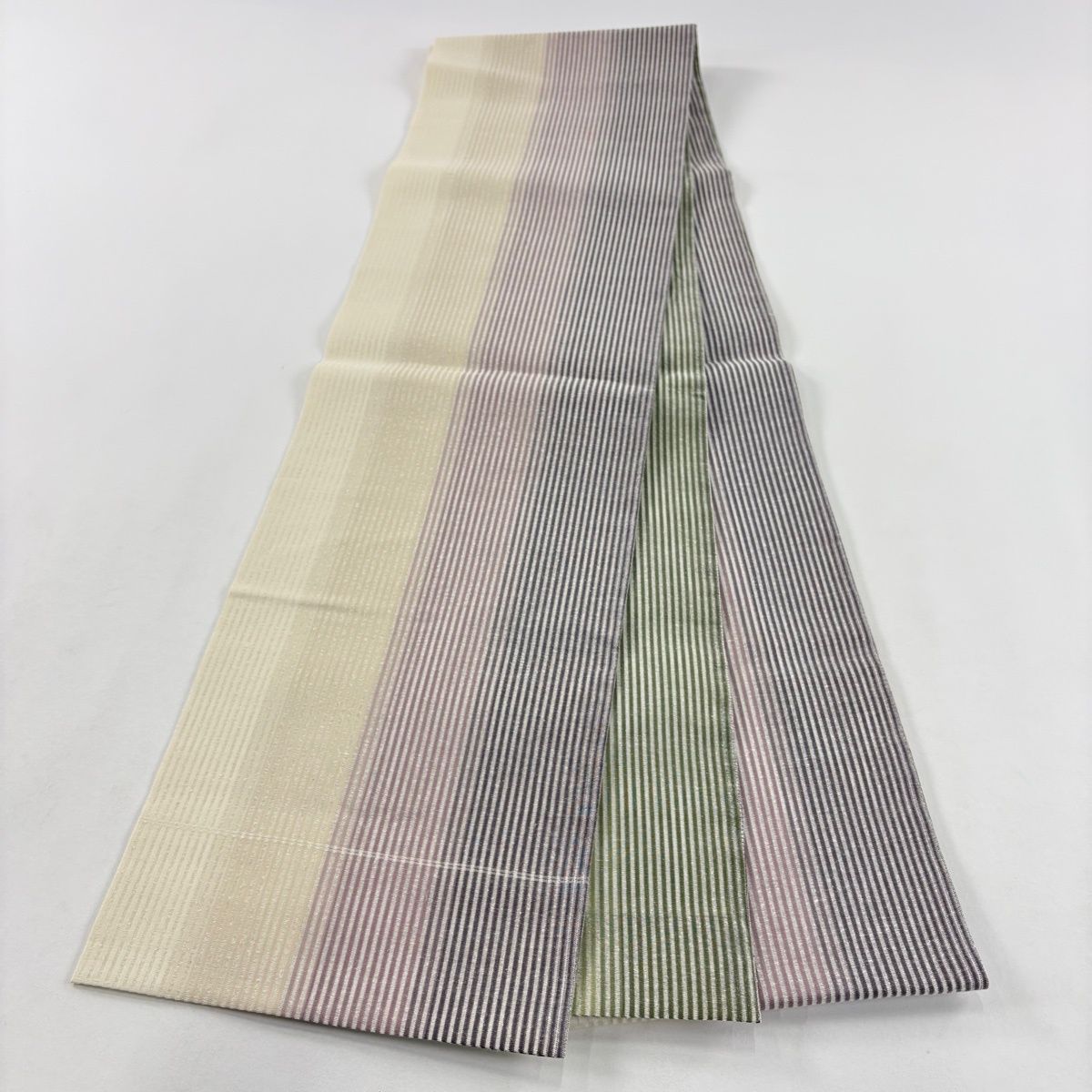 袋帯 秀品 夏帯 縞 灰紫 全通 正絹 【中古】 - メルカリ