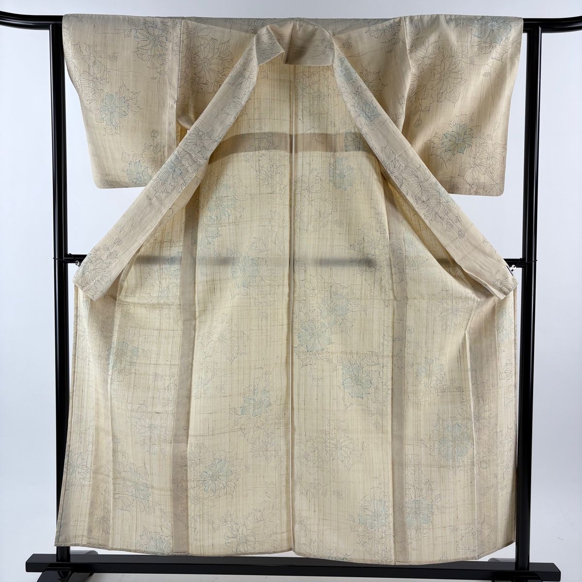  小紋 身丈158 5 cm 裄丈62 S 薄物 夏紬地 草花 ベージュ 正絹 秀品 小紋 着物