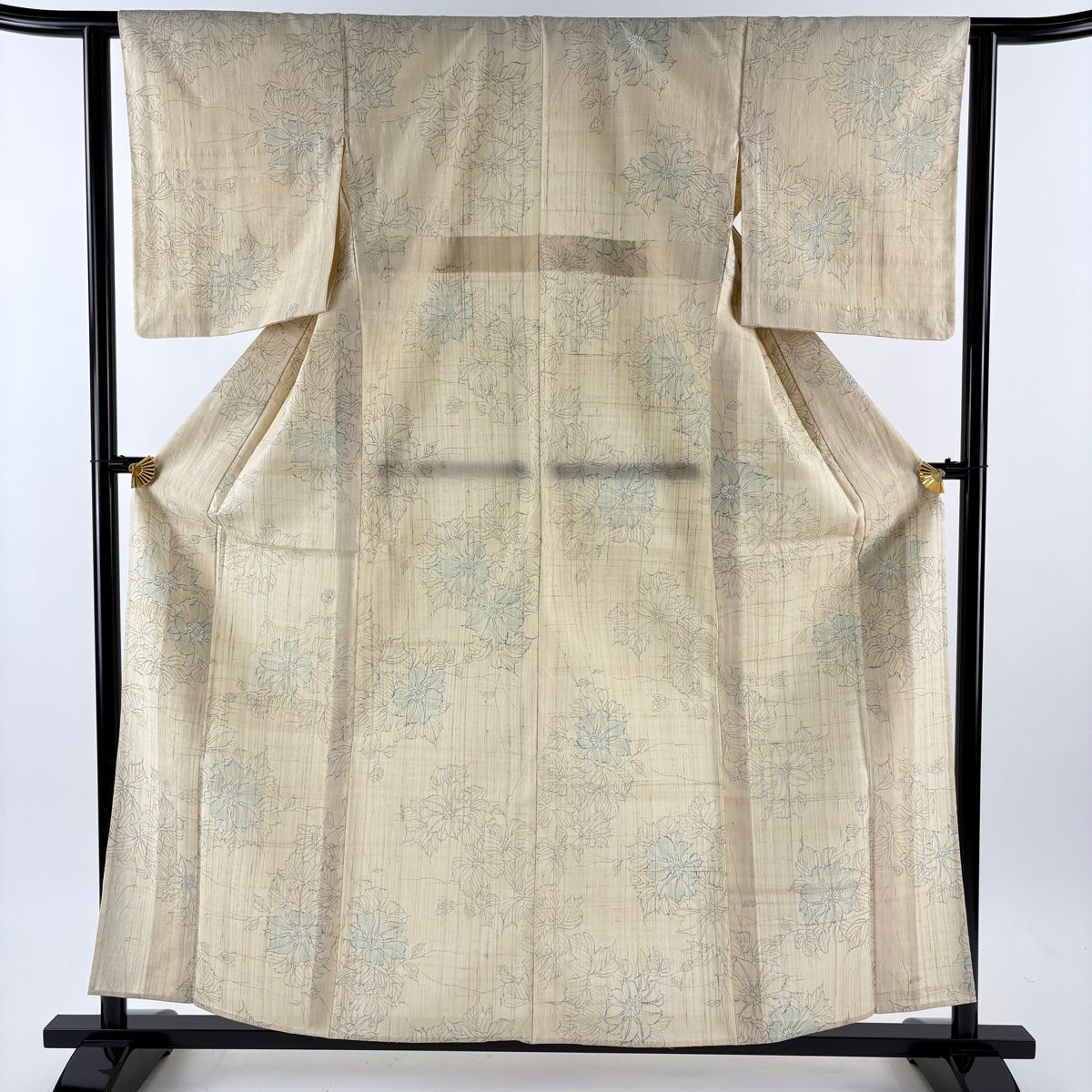 小紋 身丈158.5 cm 裄丈62.5 S 薄物 夏紬地 草花 ベージュ 正絹 秀品