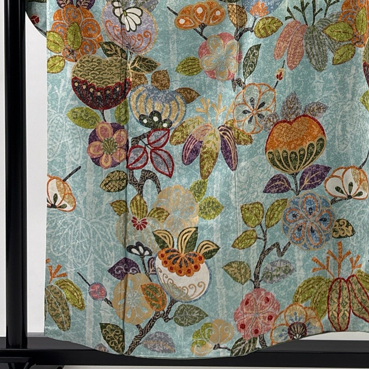 振袖 身丈154.5 cm 裄丈64.5 M 袷 橘 枝梅 金彩 水色 正絹 秀品