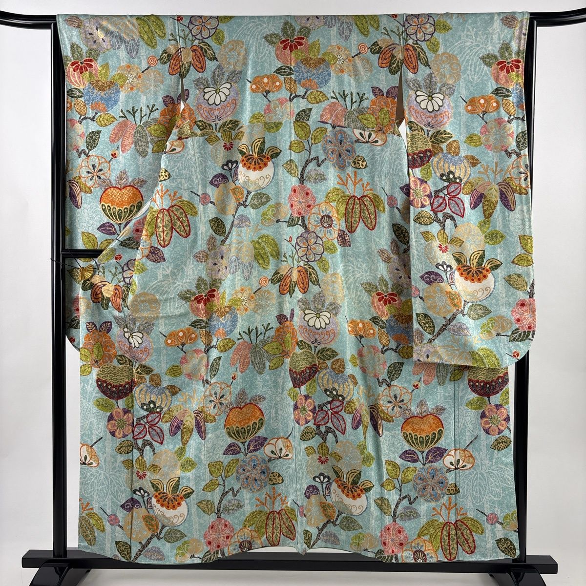 振袖 身丈154 5 cm 裄丈64 M 袷 橘 枝梅 金彩 水色 正絹 秀品