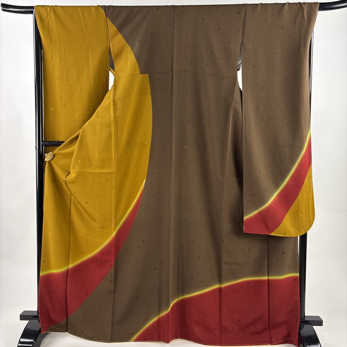 振袖 身丈169 cm 裄丈67 M 袷 幾何学模様 地紋 染め分け 黄土色 正絹 秀品
