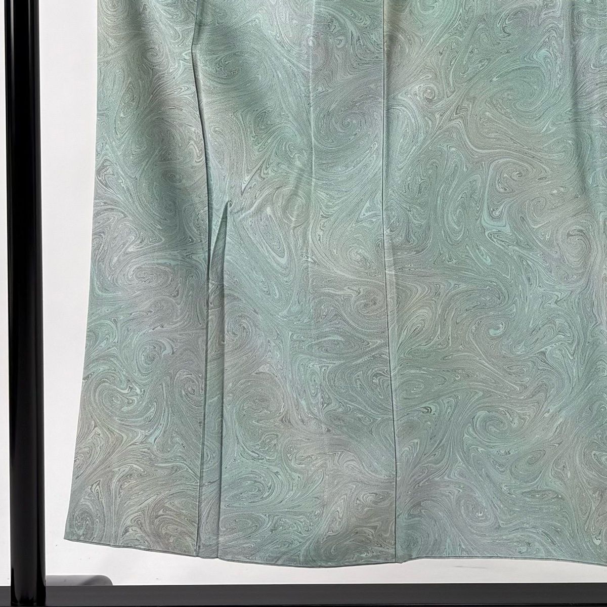 小紋 身丈153.5 cm 裄丈63.5 S 袷 落款 墨流し ぼかし 薄緑 正絹 秀品