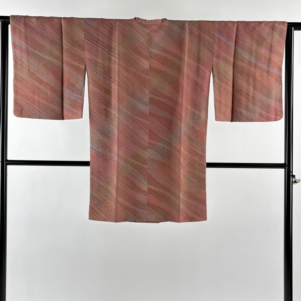 道行 身丈94.5 cm 裄丈64 M 和装コート 角衿 斜縞 ピンク 正絹 秀品