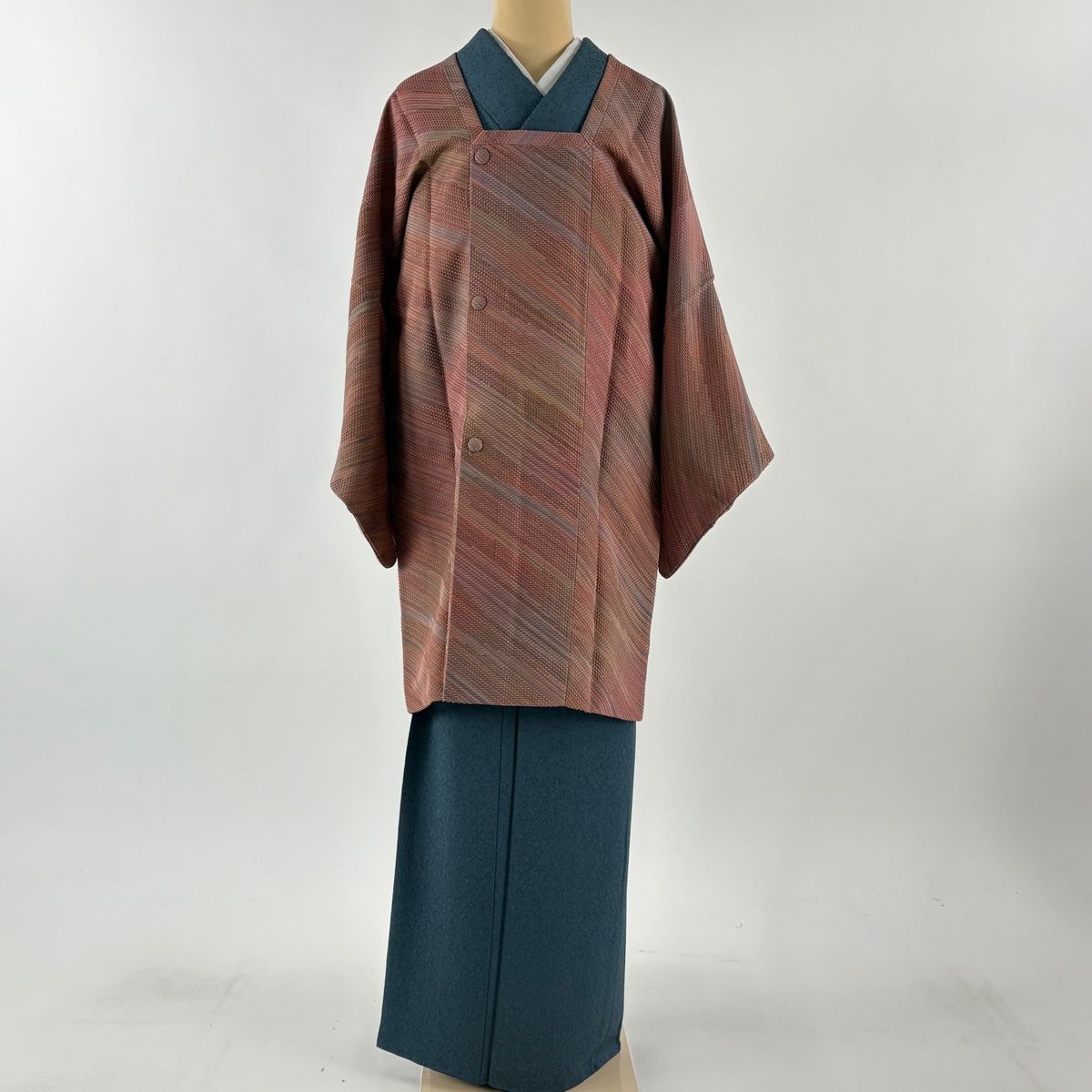 道行 身丈94.5 cm 裄丈64 M 和装コート 角衿 斜縞 ピンク 正絹 秀品