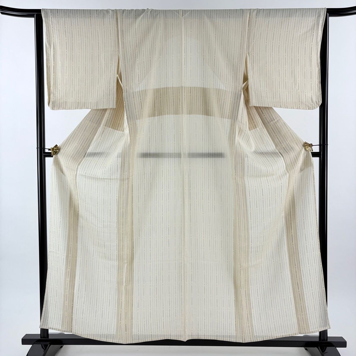 小紋 身丈158 cm 裄丈64.5 M 薄物 縦縞 ベージュ 正絹 秀品