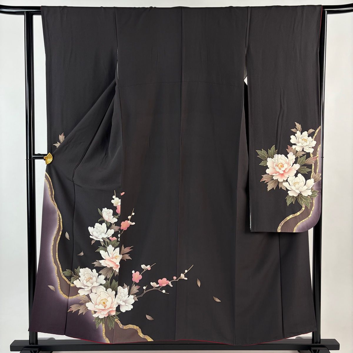 振袖 身丈152 cm 裄丈63.5 S 袷 牡丹 箔 金彩 灰茶 正絹 秀品