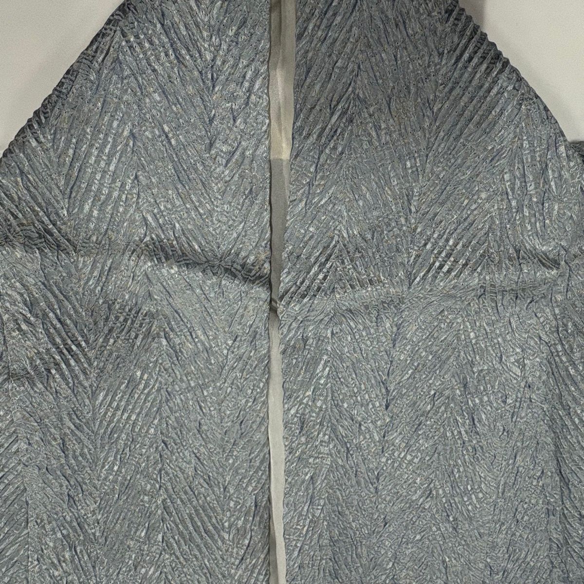 小紋 身丈161.5cm 裄丈67.5cm L 袷 縞 絞り 青灰色 正絹 秀品 【中古