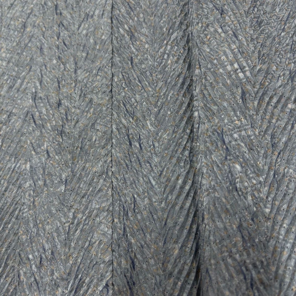 小紋 身丈161.5cm 裄丈67.5cm L 袷 縞 絞り 青灰色 正絹 秀品 【中古