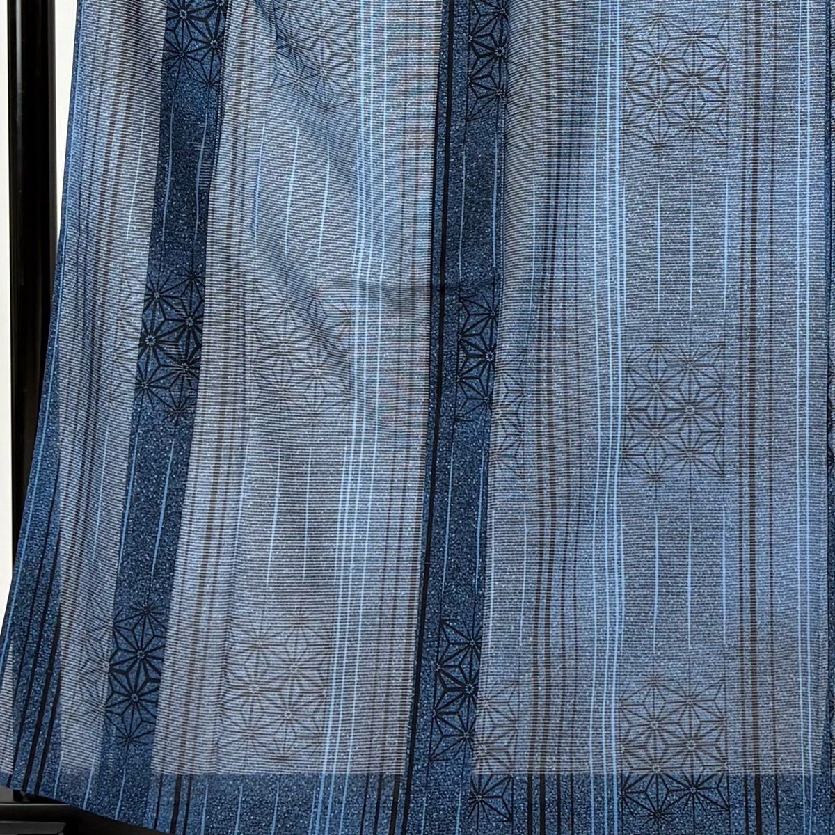 小紋 身丈160 cm 裄丈63 S 薄物 絽 麻の葉 縞 藍色 正絹 秀品