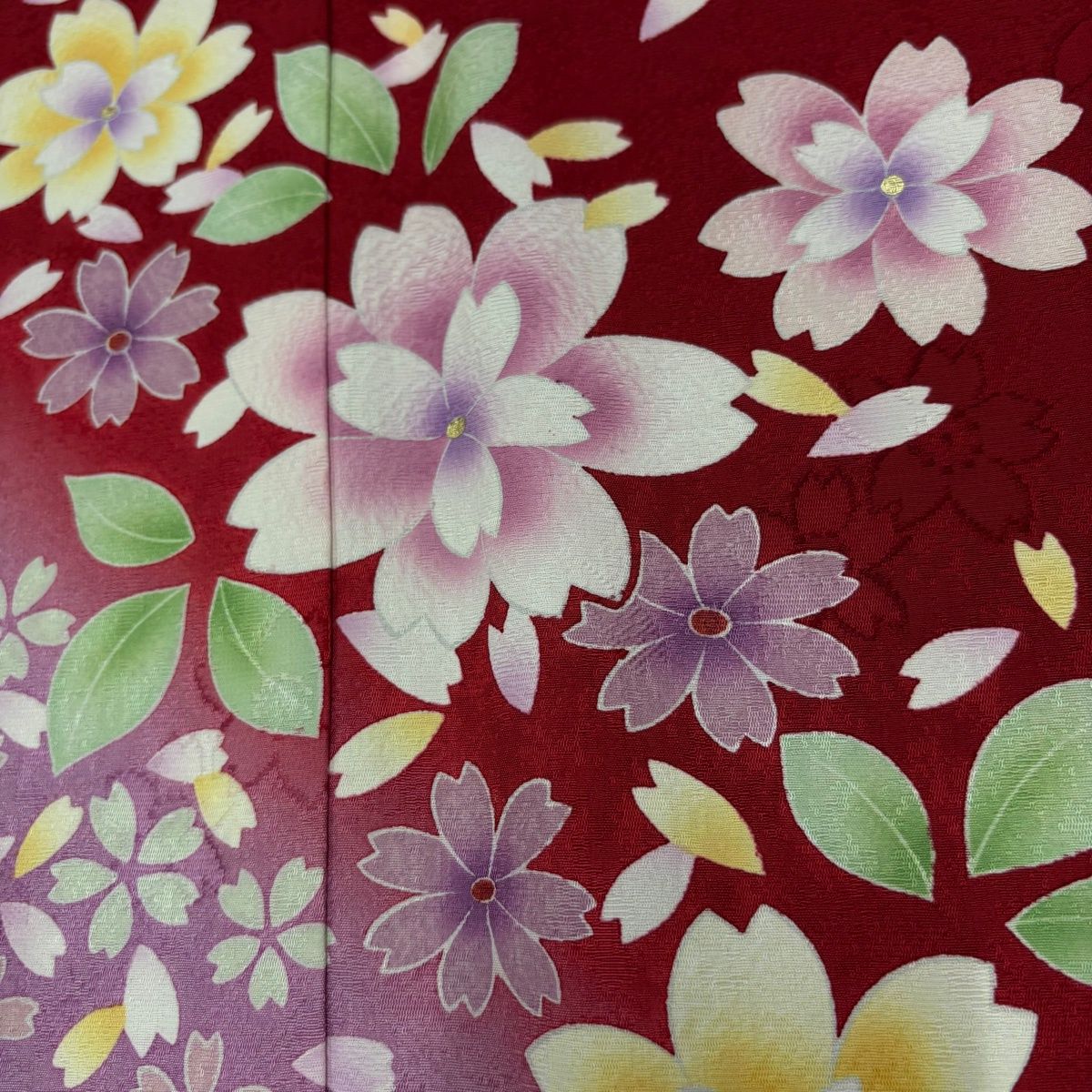  振袖 身丈159 cm 裄丈66 5 M 袷 桜 波 金彩 ぼかし 赤 正絹 秀品 振袖 着物