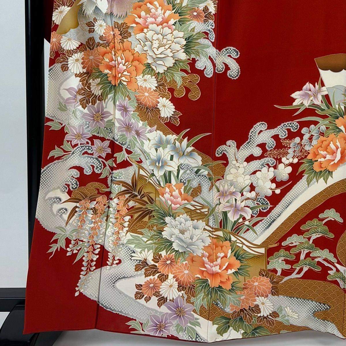 振袖 身丈165 cm 裄丈67 M 袷 鴛鴦 牡丹 金糸 金彩 赤 正絹 秀品