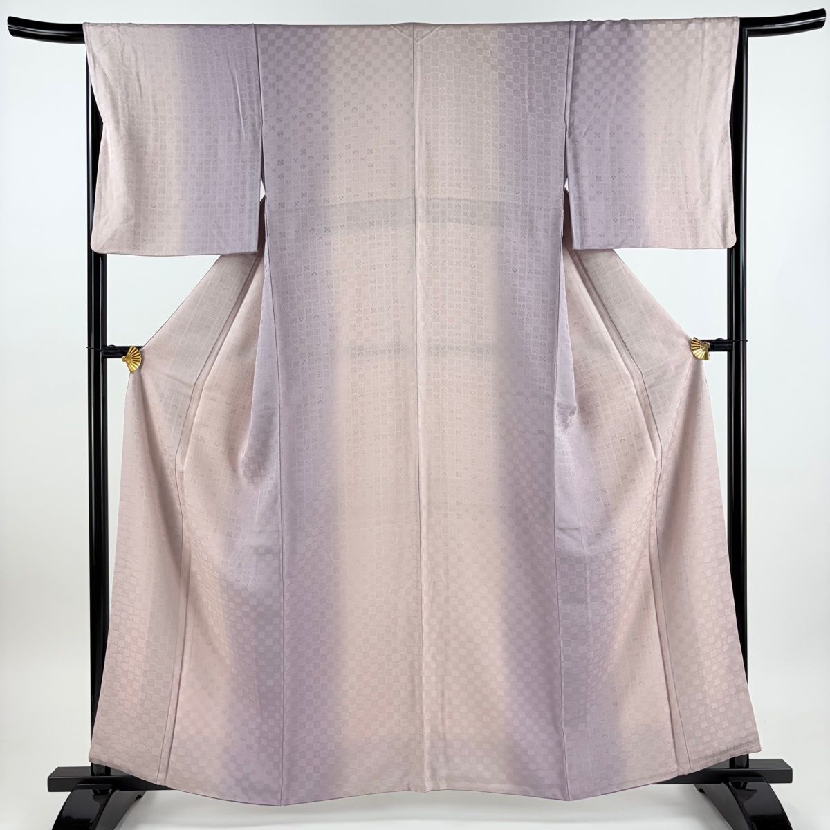 小紋 身丈160 cm 裄丈66 M 袷 地紋 ぼかし 薄紫 正絹 秀品