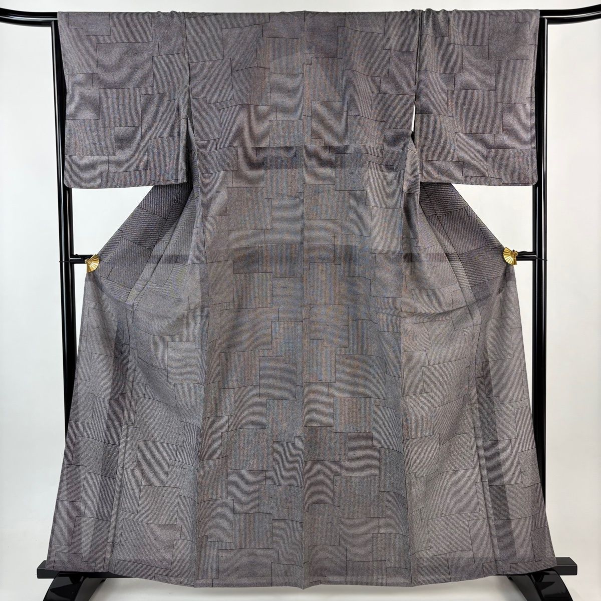 小紋 身丈162 cm 裄丈66.5 M 薄物 幾何学模様 墨色 正絹 秀品