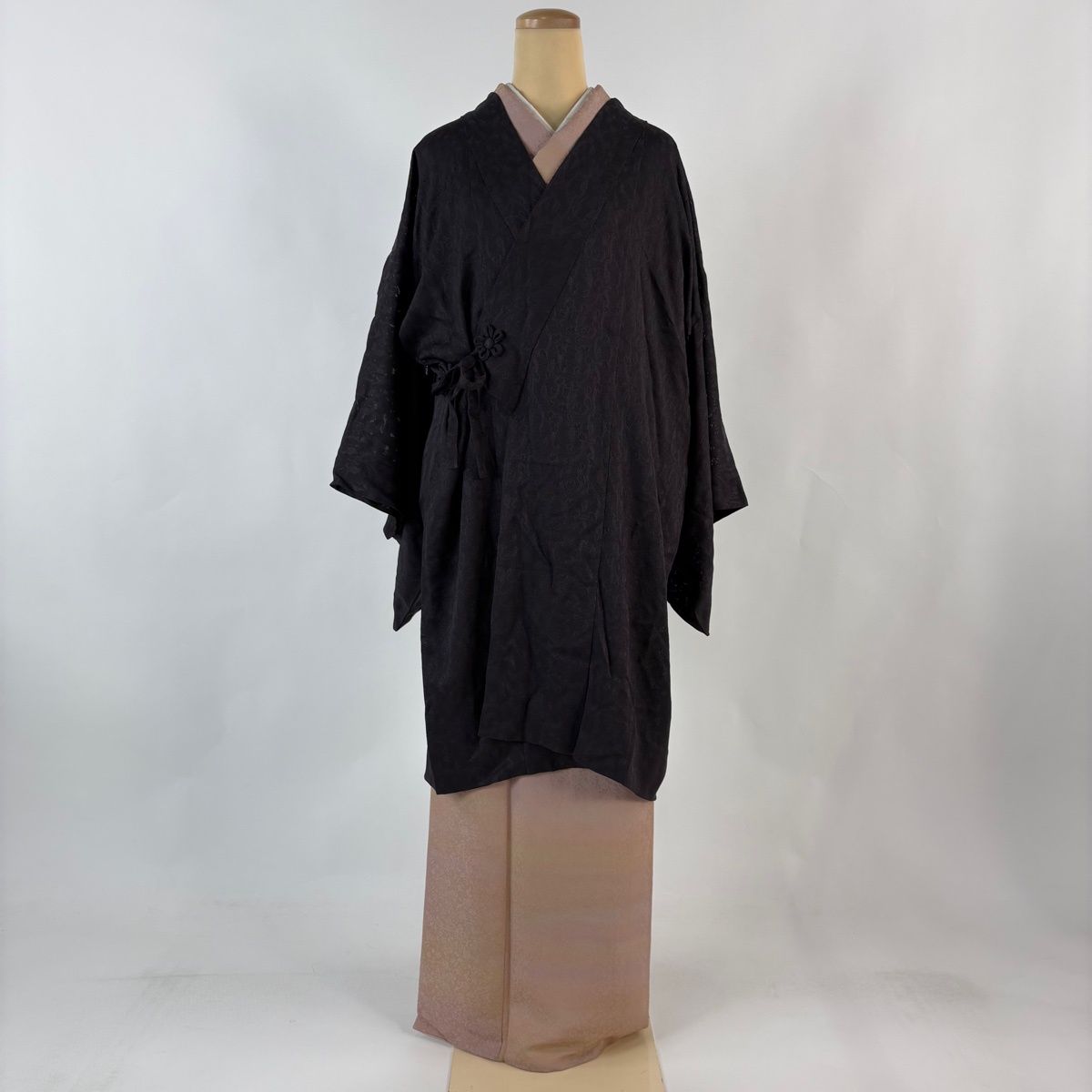 道中着 身丈97.5 cm 裄丈69 L 和装コート 着物衿 地紋 濃紫 正絹 秀品