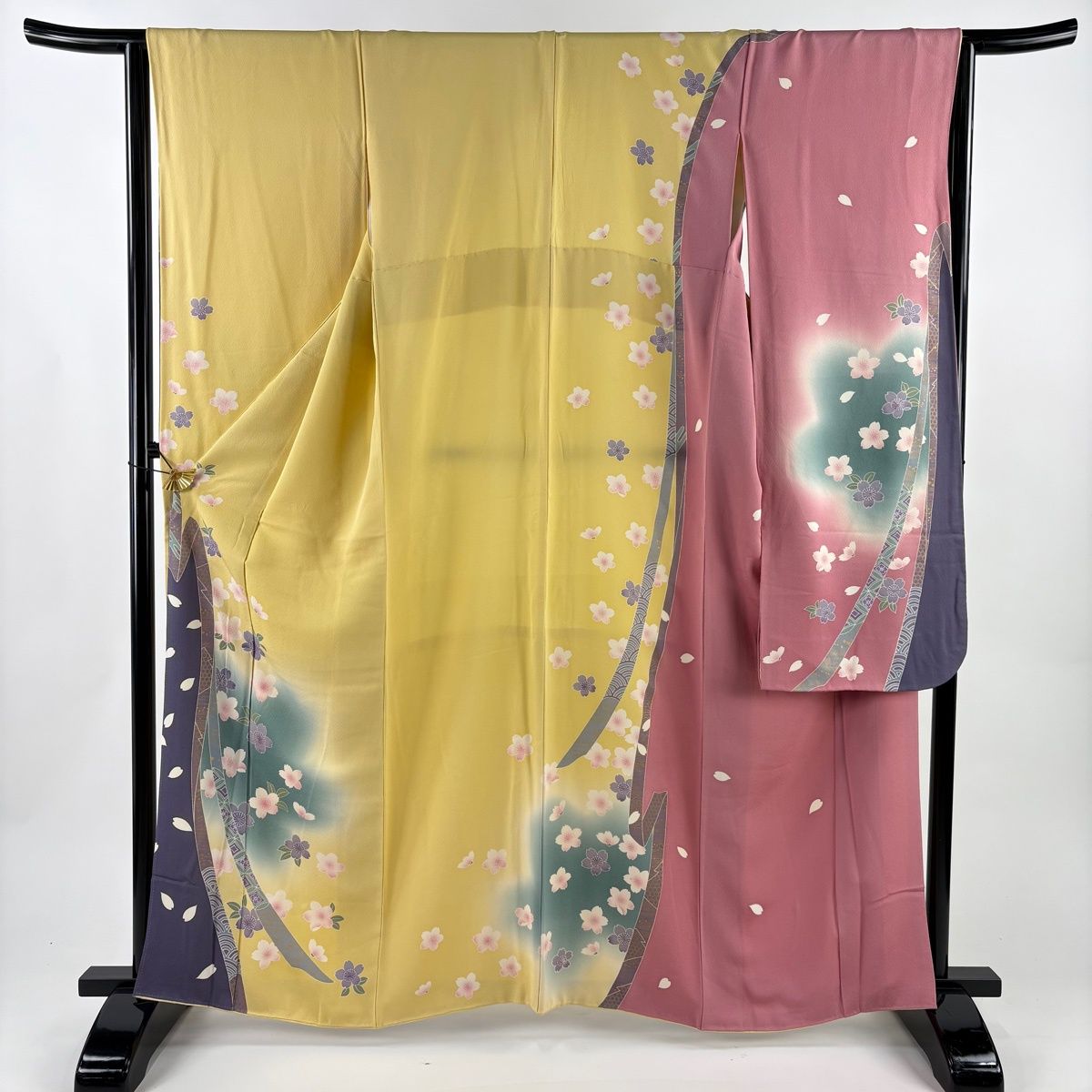 振袖 身丈163 cm 裄丈64 5 M 袷 桜 熨斗 金彩 ぼかし 薄黄 正絹 秀品