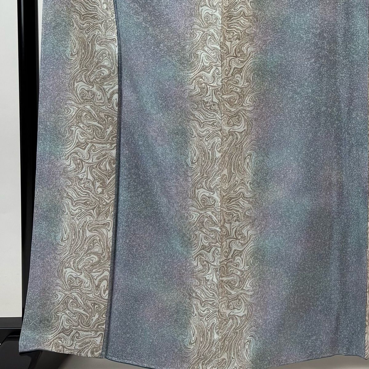 小紋 身丈163.5 cm 裄丈67 M 袷 墨流し ぼかし 青灰色 正絹 秀品