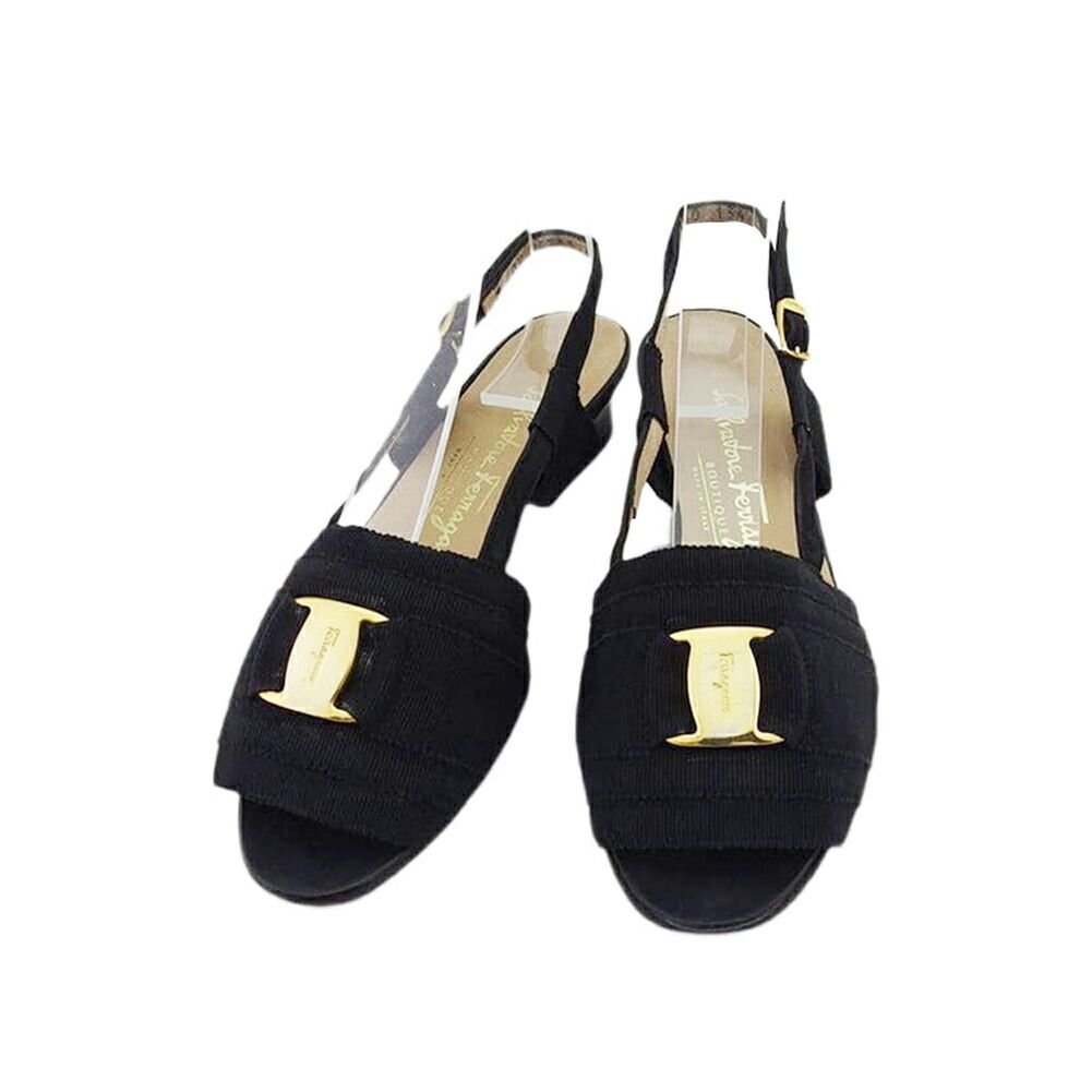 【X'masセール★30%OFF】サルヴァトーレフェラガモ Salvatore Ferragamo サンダルヴァラ ♯6C バックストラップ ブラック ゴールド レディース 中古 最大30％OFF☆年越しセール】サルヴァトーレフェラガモ Salvatore