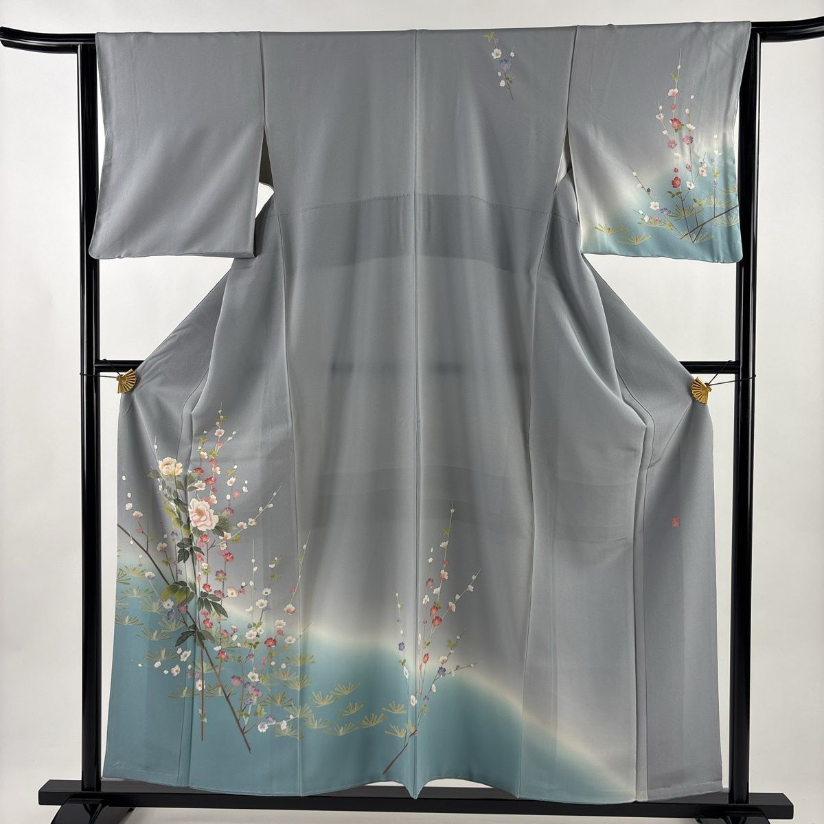 訪問着 身丈158cm 裄丈63.5cm S 袷 落款 枝花 若松 染め分け ぼかし