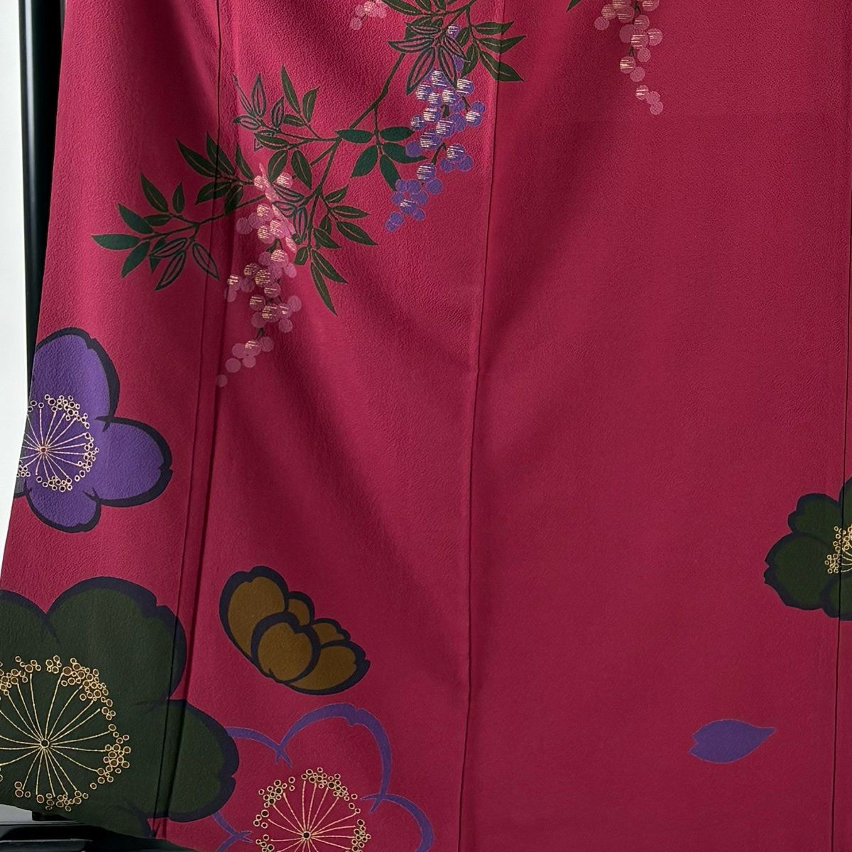 振袖 身丈162 cm 裄丈66.5 M 袷 葉と実 桜 金彩 赤紫 正絹 秀品