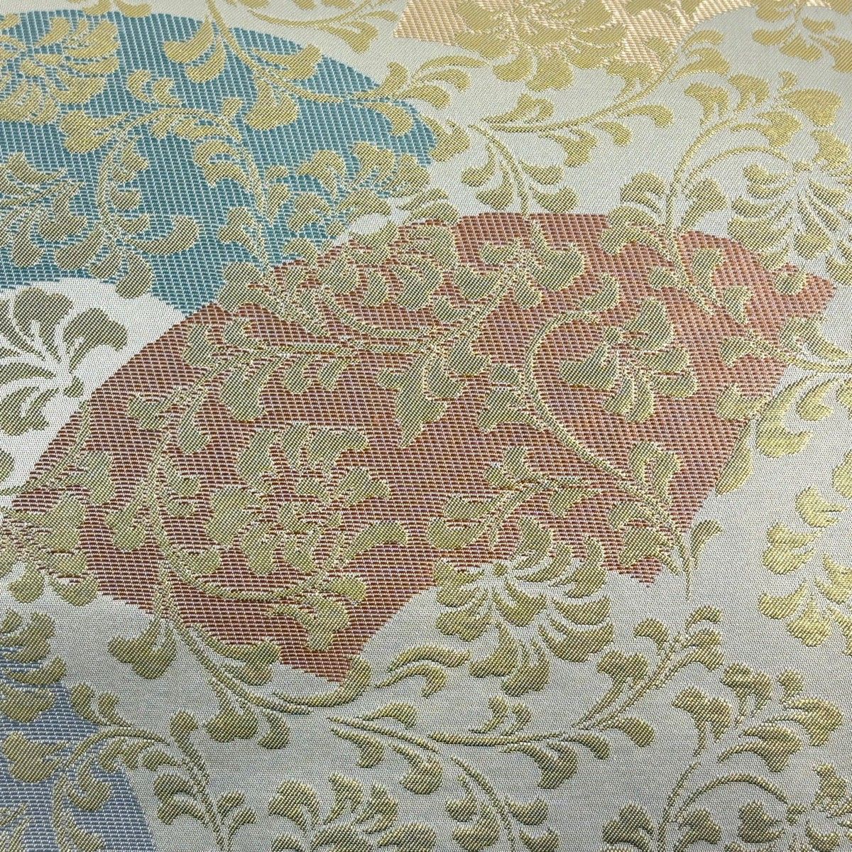 名古屋帯 扇面 唐草 箔 ベージュ 正絹