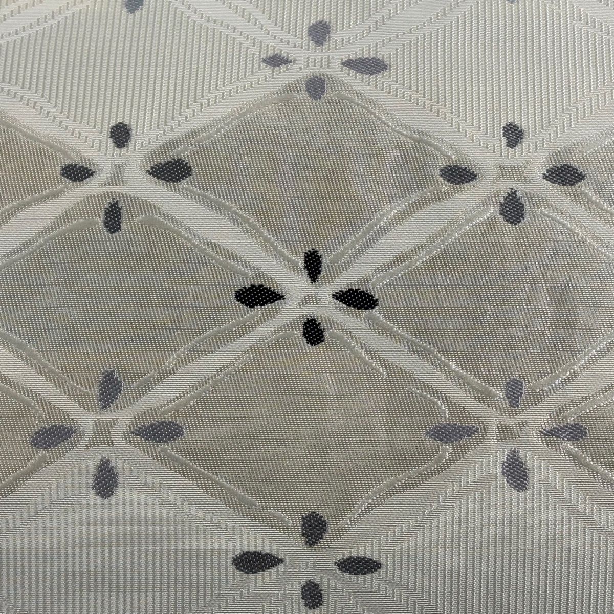 名古屋帯 名品 落款 花 幾何学 灰白 正絹