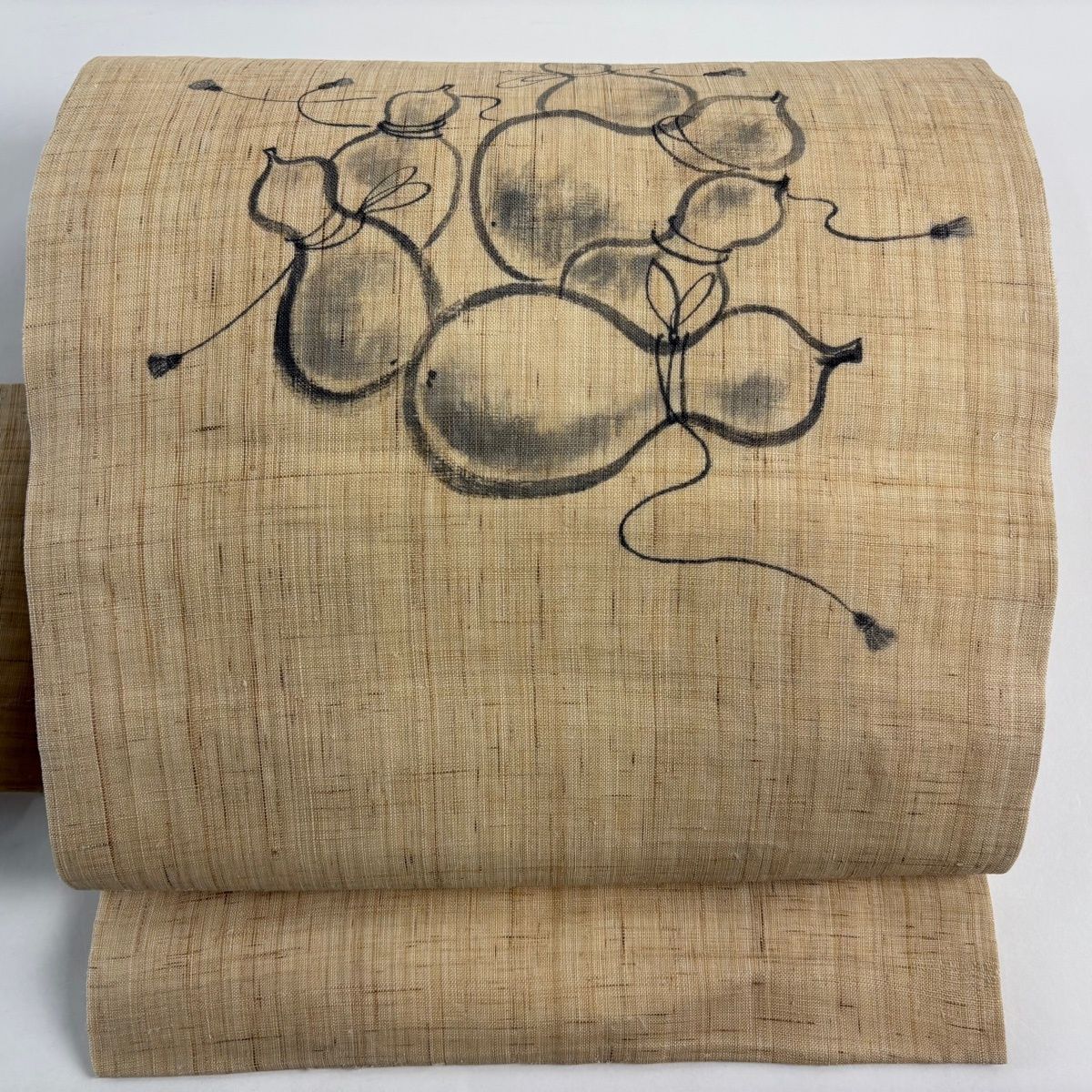 名古屋帯 名品 紬地 ひょうたん 組紐 灰茶 正絹