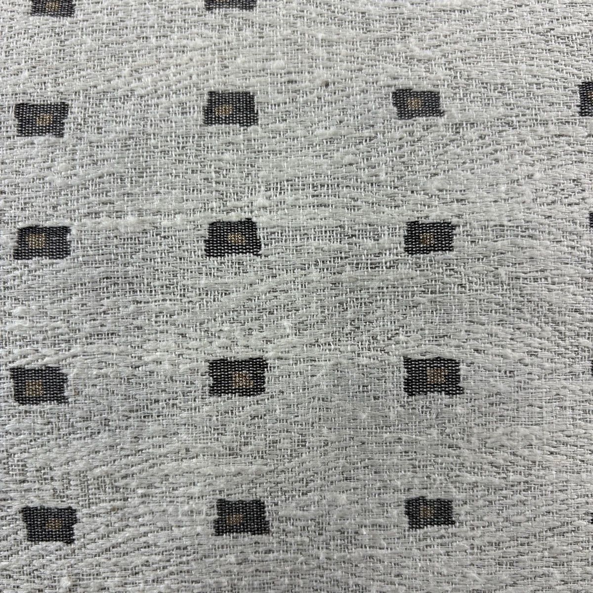 名古屋帯 関西仕立て 幾何学模様 刺繍 箔 灰白 正絹