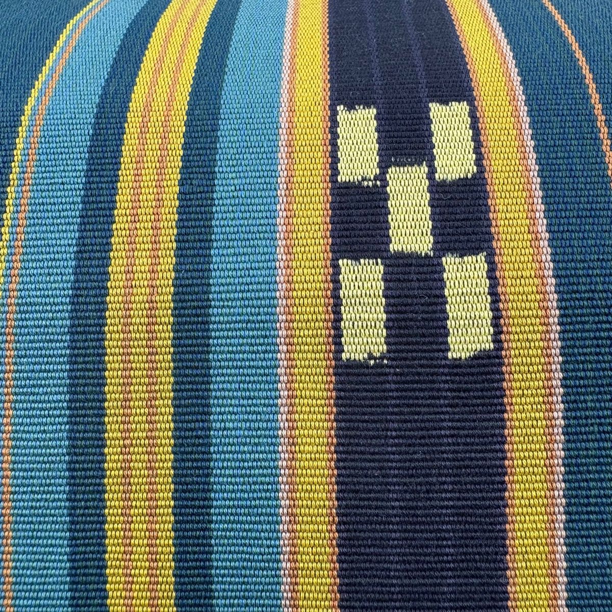 名古屋帯 名品 証紙 八重山みんさ 松葉仕立て 八寸名古屋帯 トンネル仕立て 縞 幾何学模様 青緑 正絹