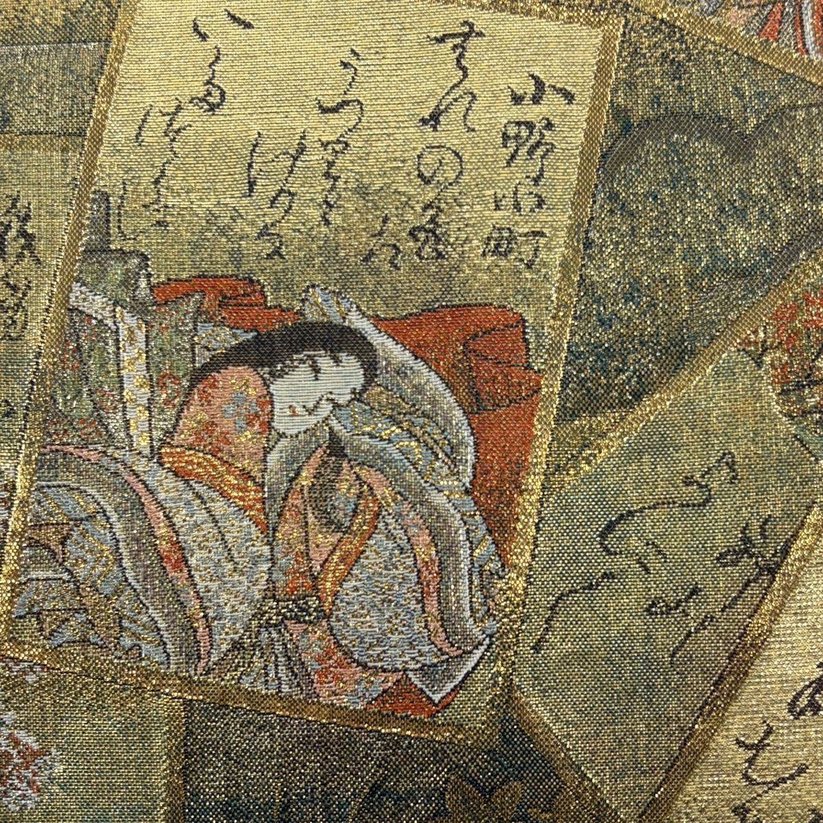 美品】 袋帯 名品 両面全通総絵図 光琳かるた 二十四金プラチナ二重箔