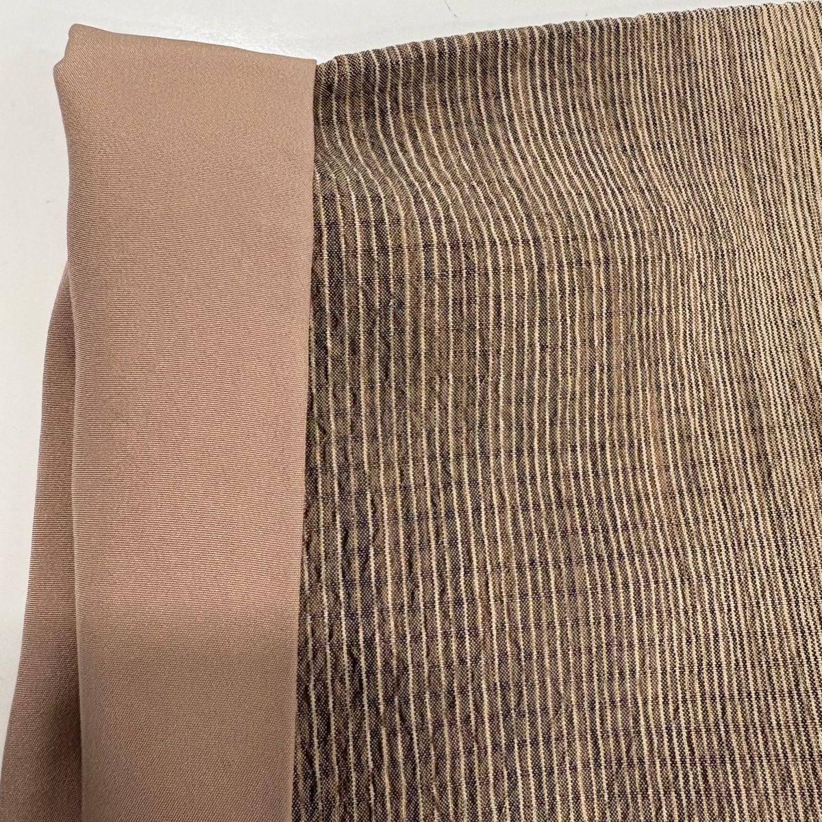  紬 身丈156.5 cm 裄丈63.5 S 袷 縦縞模様 茶色 正絹 紬 着物