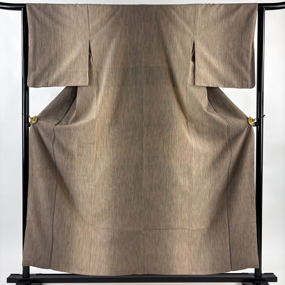 紬 身丈156.5 cm 裄丈63.5 S 袷 縦縞模様 茶色 正絹 名品