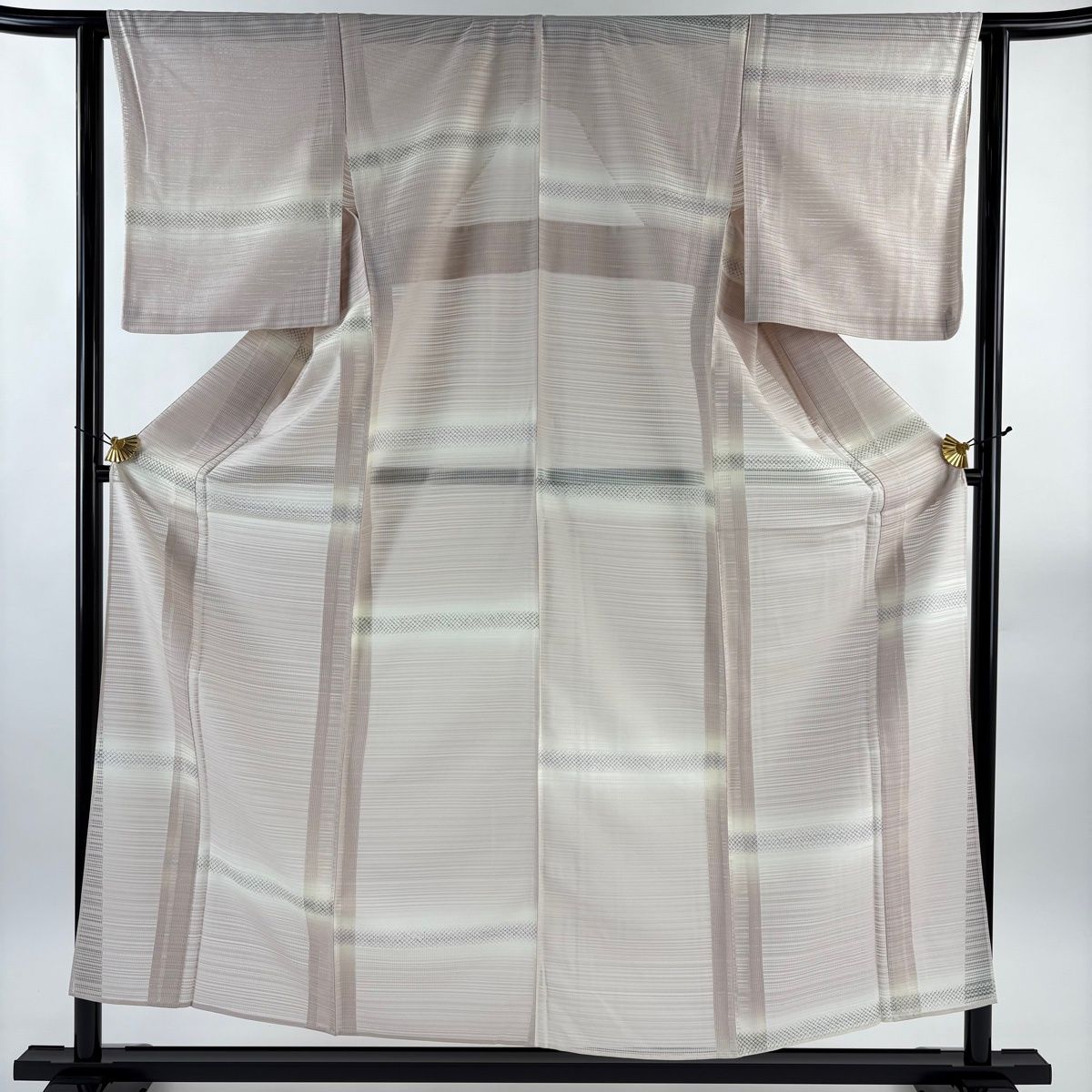 小紋 身丈156 cm 裄丈62 S 薄物 絽 鹿子柄 ぼかし ピンクベージュ 正絹