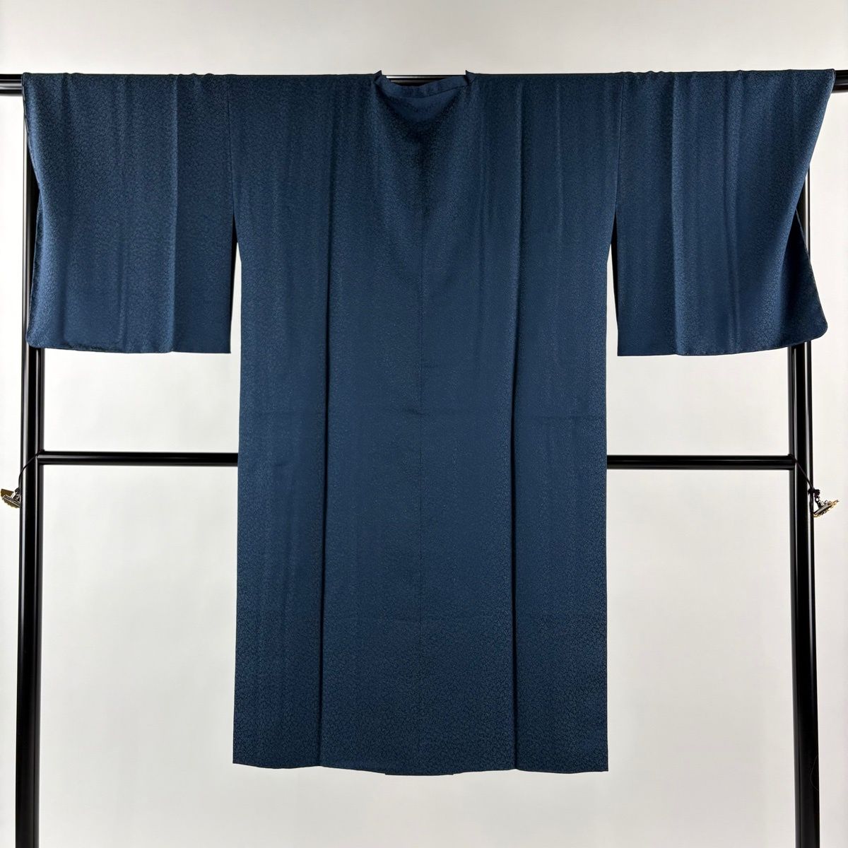 道行 身丈118 cm 裄丈70 L 和装コート 角衿 幾何学模様 藍色 正絹 名品