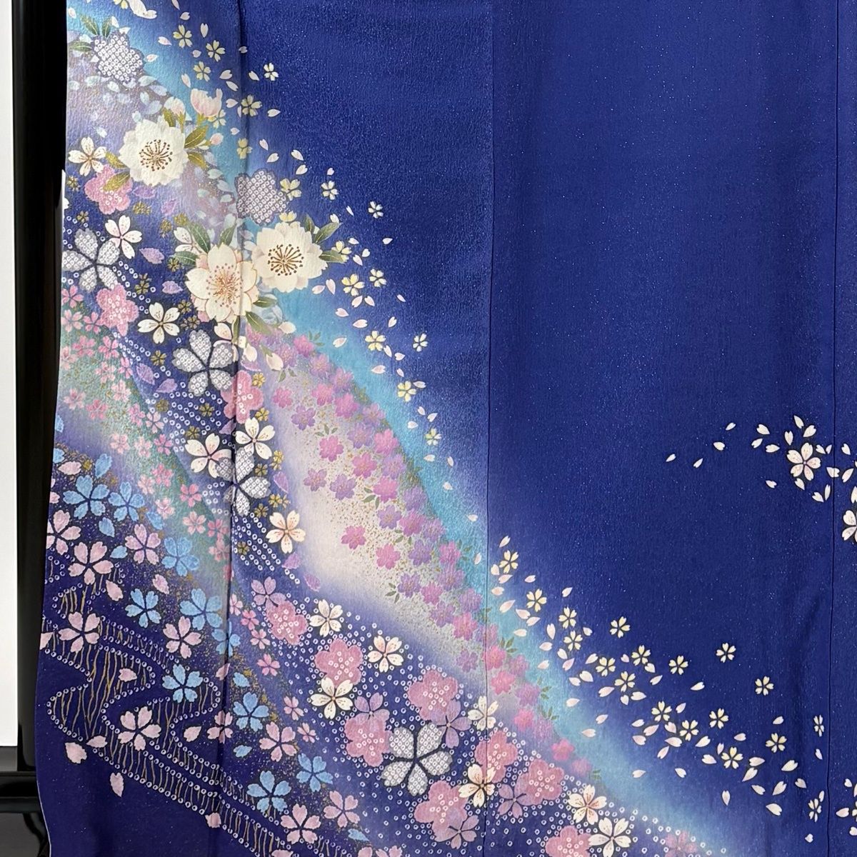 振袖 身丈167 cm 裄丈67 M 袷 桜 流水 銀通し 金彩 青 正絹 名品