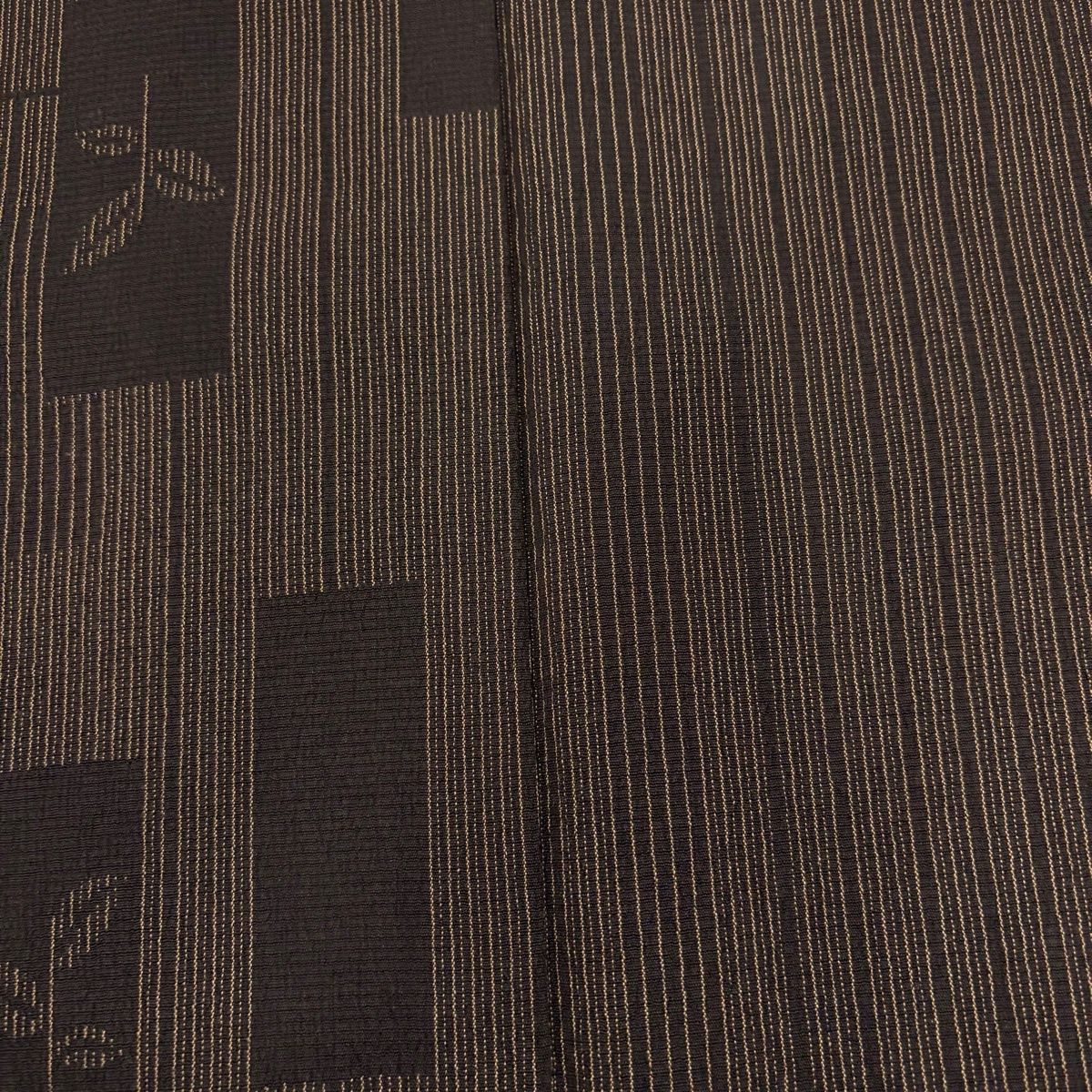 紬 身丈175cm 裄丈69cm L 袷 柿渋染 本しぼ絣 証紙 縞 葉柄 焦茶色