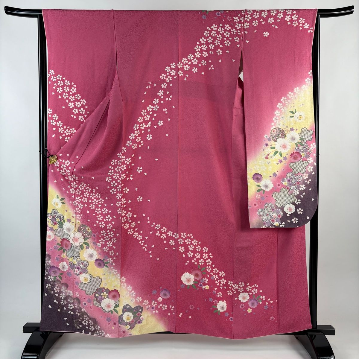 振袖 身丈160 5 cm 裄丈64 M 袷 手毬 桜 箔 金彩 ピンク 正絹