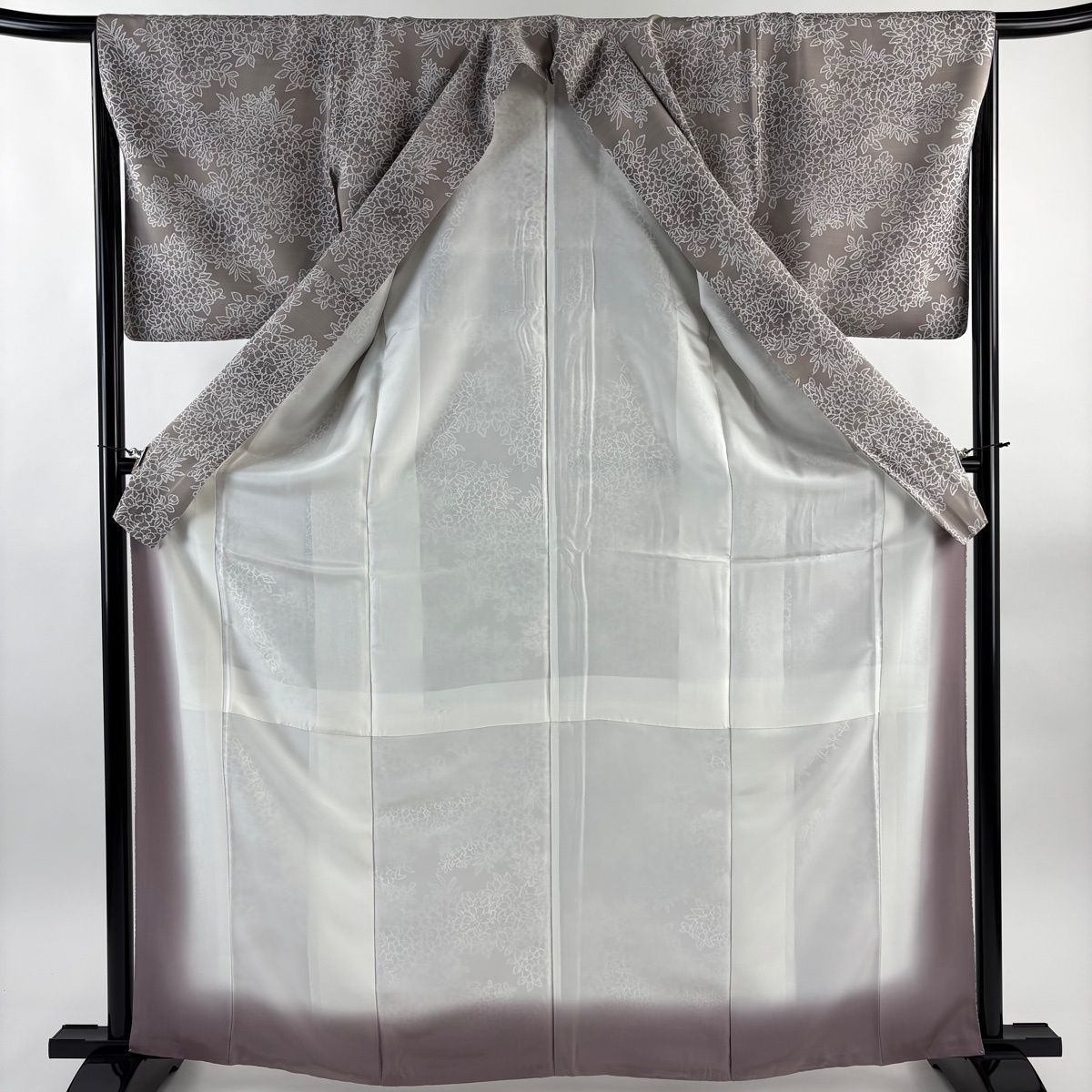  小紋 身丈165.5 cm 裄丈66 M 袷 紬地 草花 ぼかし 薄小豆 正絹 小紋 着物