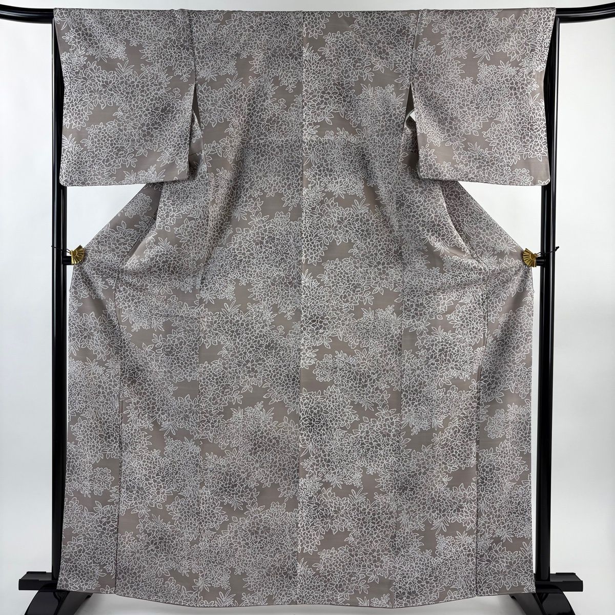 小紋 身丈165.5 cm 裄丈66 M 袷 紬地 草花 ぼかし 薄小豆 正絹 名品