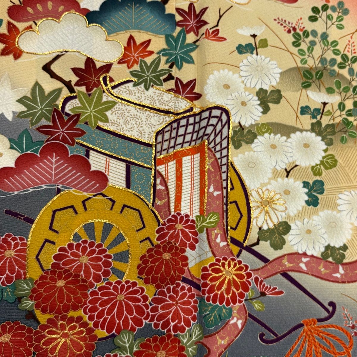 振袖 身丈163cm 裄丈67cm M 袷 花井幸子 ふき綿仕立て 落款 御所車