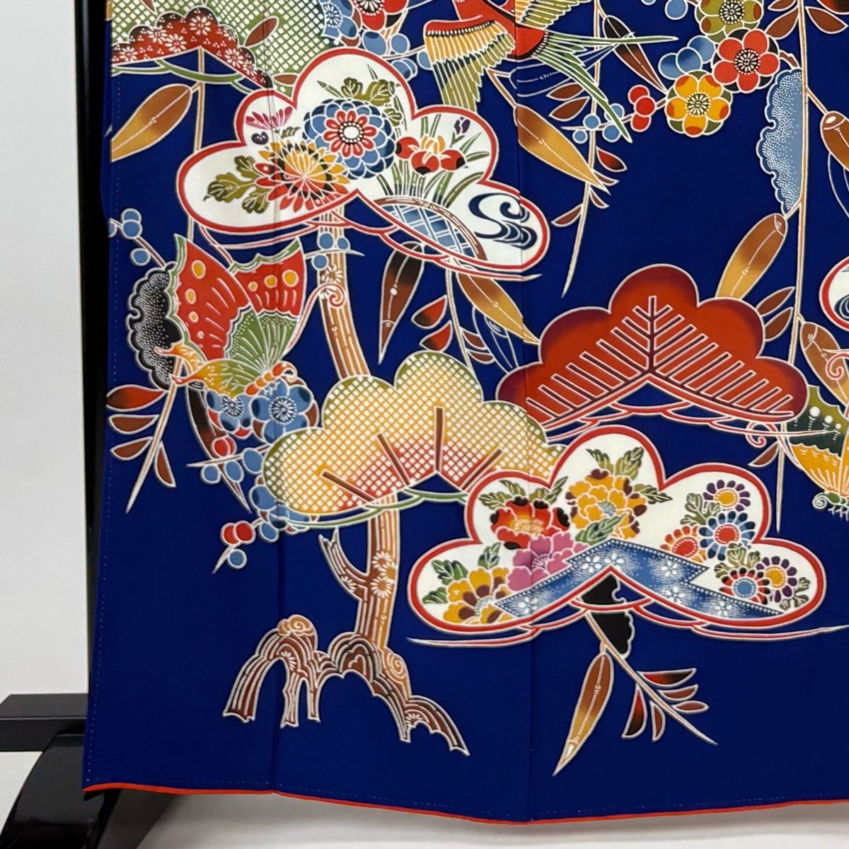 振袖 身丈166 cm 裄丈67 M 袷 燕 松梅 染め分け 縮緬 青紫 正絹 名品