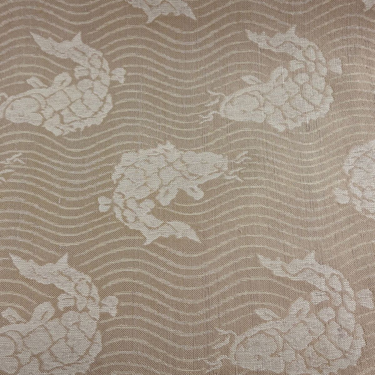 開き名古屋帯 勝山織物 落款 荒磯 波 箔 ベージュ 正絹