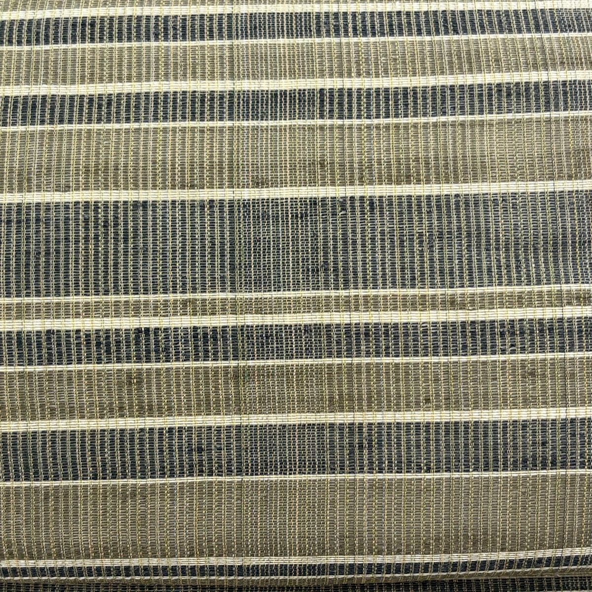 名古屋帯 落款 証紙 菱屋六右衛門 絹科上布 夏帯 縞模様 灰緑 正絹