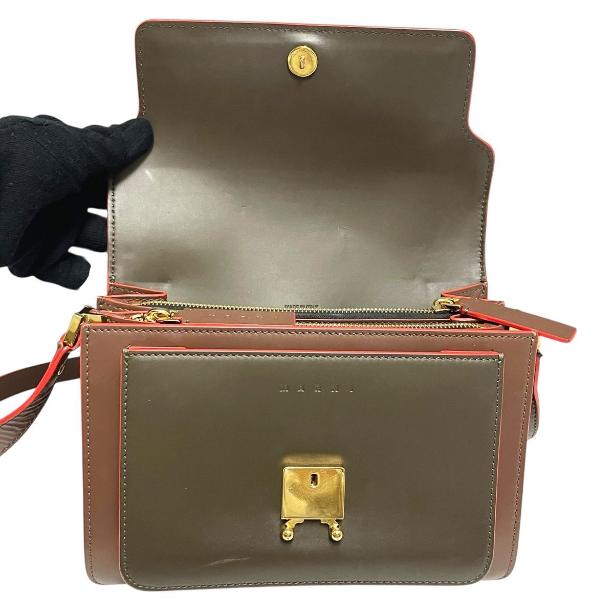 【中古】 marni マルニ  レザーショルダーバッグ ブラウン カーキ系 ゴールド金具 ストラップ調整可能 レディース 25024068 MK 中古】 marni マルニ レザーショルダーバッグ ブラウン カーキ系