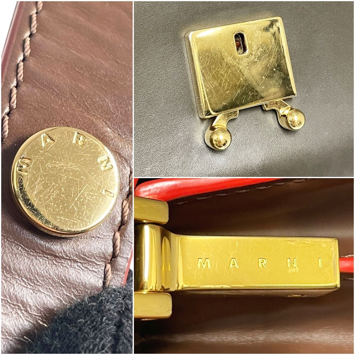 【中古】 marni マルニ  レザーショルダーバッグ ブラウン カーキ系 ゴールド金具 ストラップ調整可能 レディース 25024068 MK 中古】 marni マルニ レザーショルダーバッグ ブラウン カーキ系