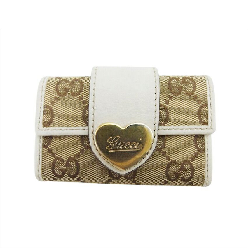 グッチ GUCCI キーケース ラブリーハート ベージュ×ホワイト レディース 