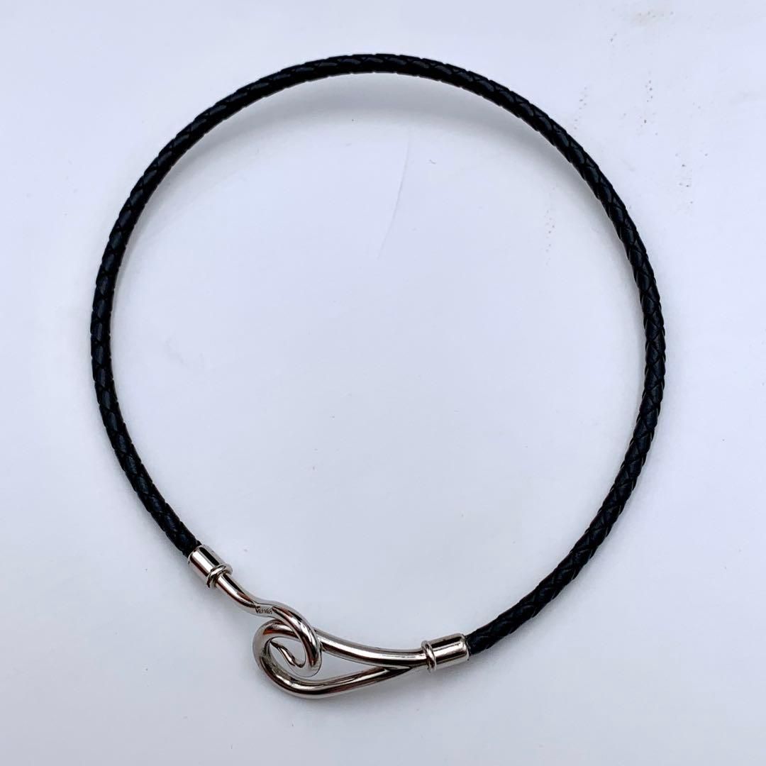 HERMES ジャンボブレスレット チョーカー レザー シルバー 2連 HERMES（エルメス） ブレスレット チョーカー ネックレス ジャンボ