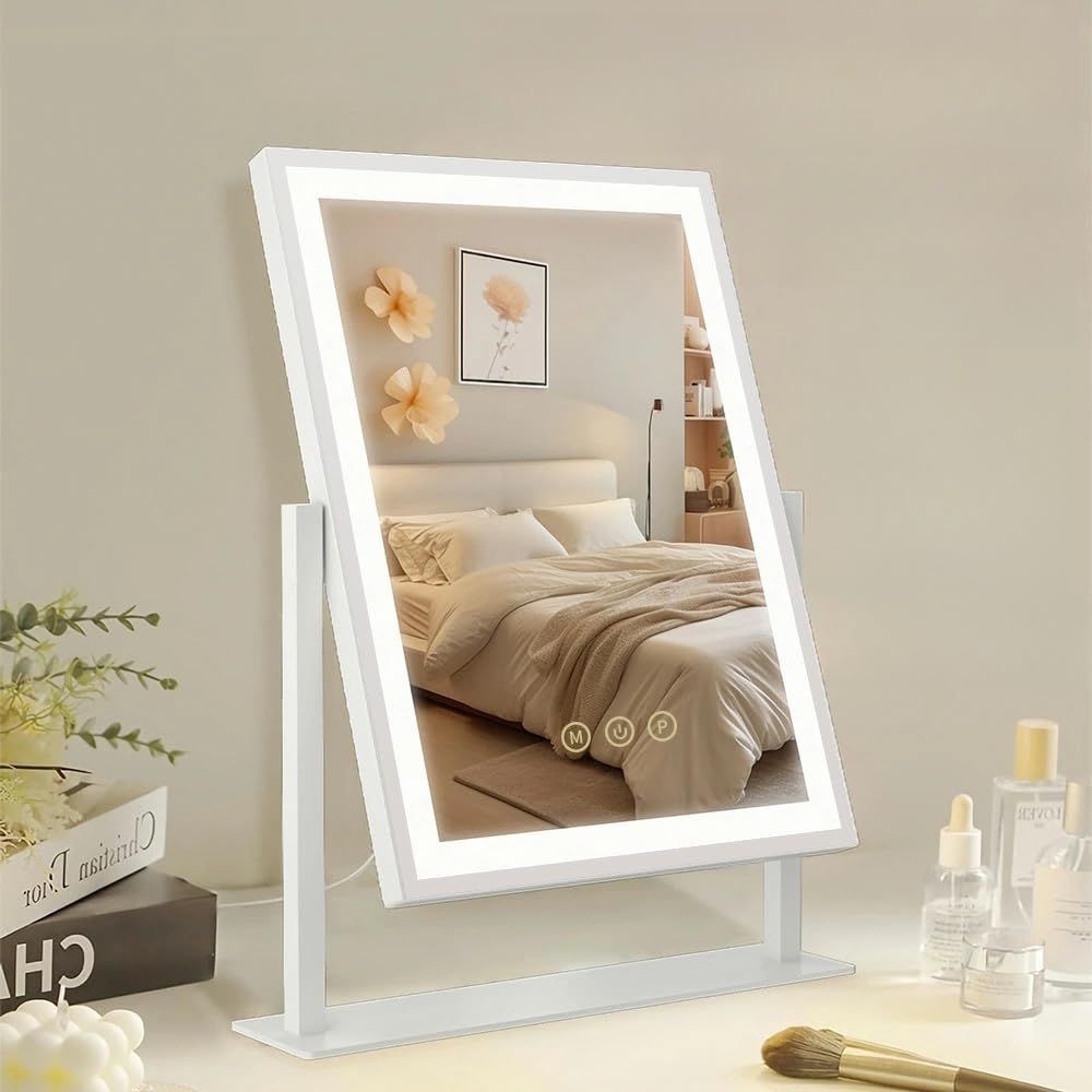 Lasola 女優ミラー 卓上 鏡 ハリウッドミラー 化粧鏡 10倍拡大鏡付き 照明モード タッチ式 明るさ無段階調光 360度回転 給電式 LEDミラー ledメイク ライト付きミラー 光る鏡 化粧かがみ おしゃれ 30 x 41 cm c