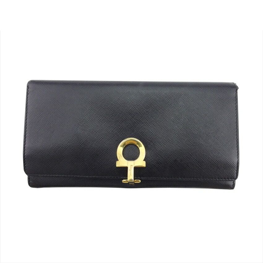 サルヴァトーレフェラガモ Salvatore Ferragamo 長財布 ガンチーニ ブラック ゴールド レディース 