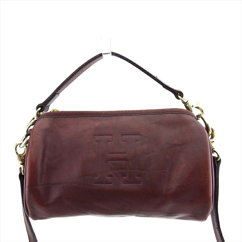 ヒロフ HIROFU ショルダーバッグ Hマーク ブラウン ゴールド レディース 